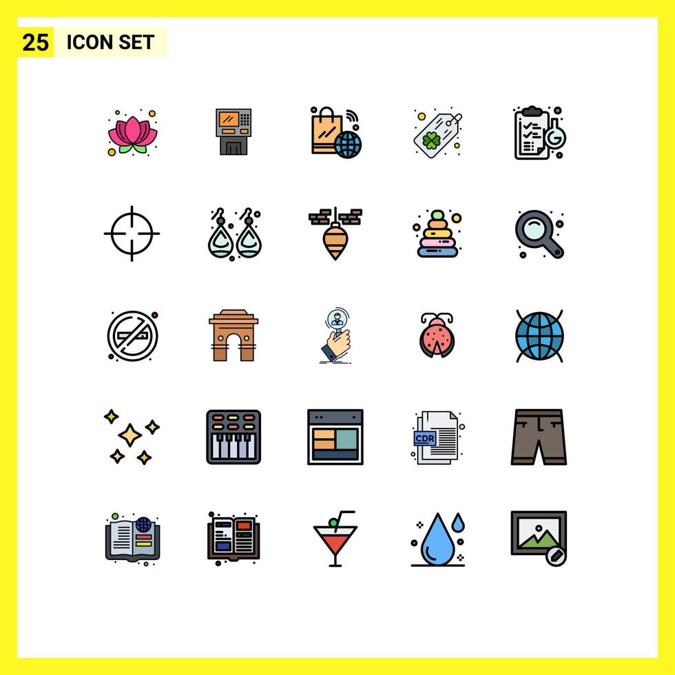 User Interface Pack of 25 Basic Filled line Flat Colors of clover wifi finance iot internet Editable Vector Design Elements