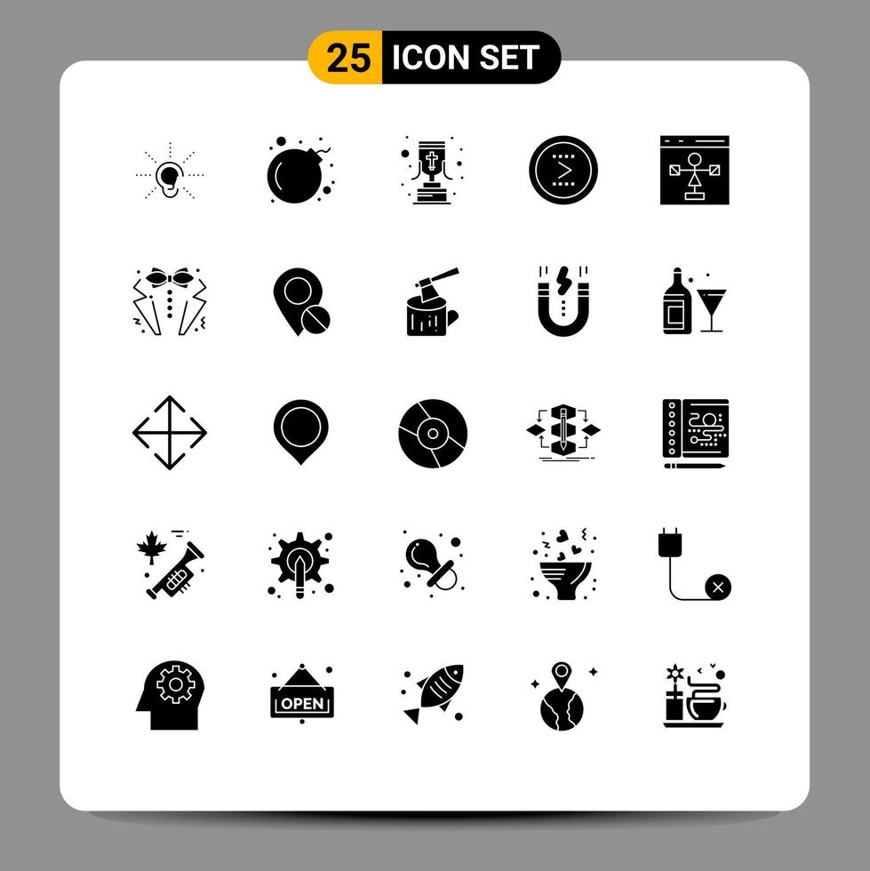 25 User Interface Solid Glyph Pack of modern Signs and Symbols of coding next cup interface arrow Editable Vector Design Elements