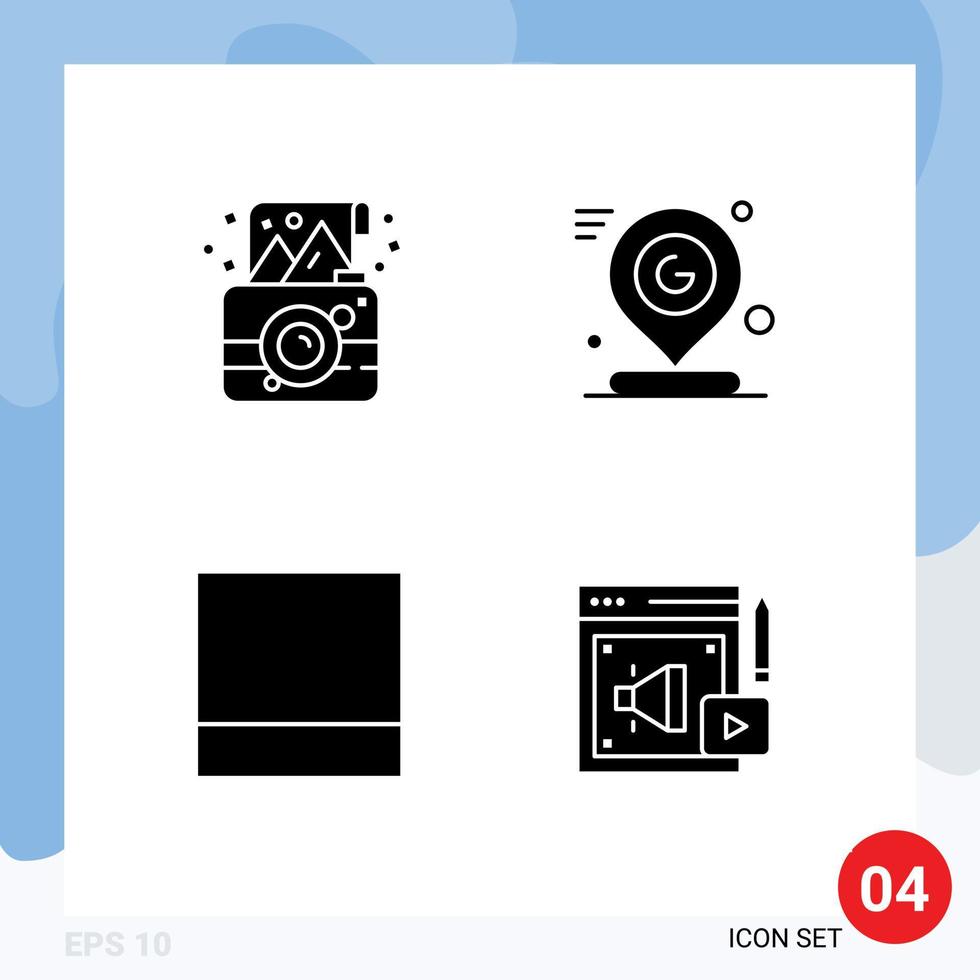Modern Set of 4 Solid Glyphs Pictograph of birthday mark photo map layout Editable Vector Design Elements
