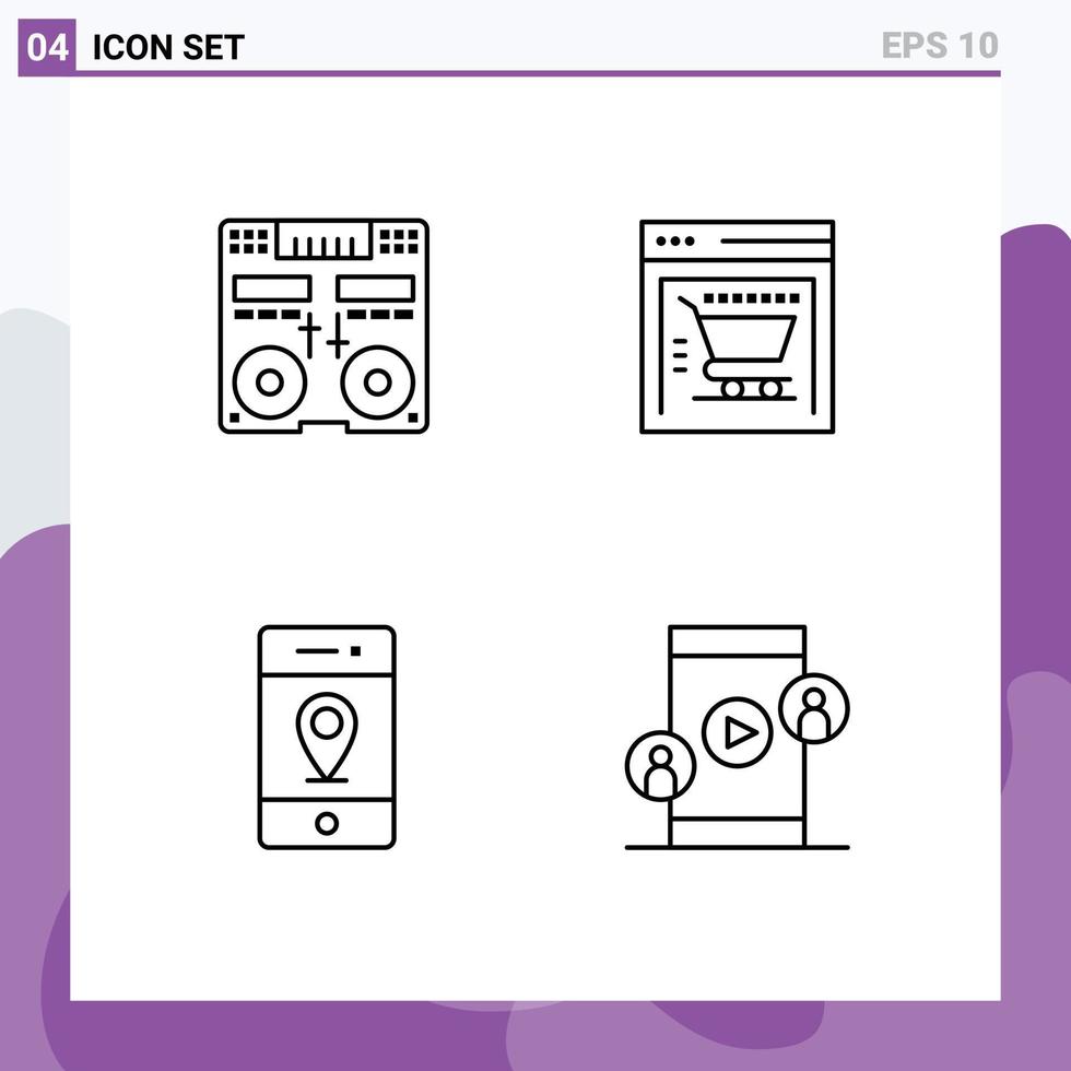 Pack of 4 creative Filledline Flat Colors of cd map mixer shopping cart signs Editable Vector Design Elements