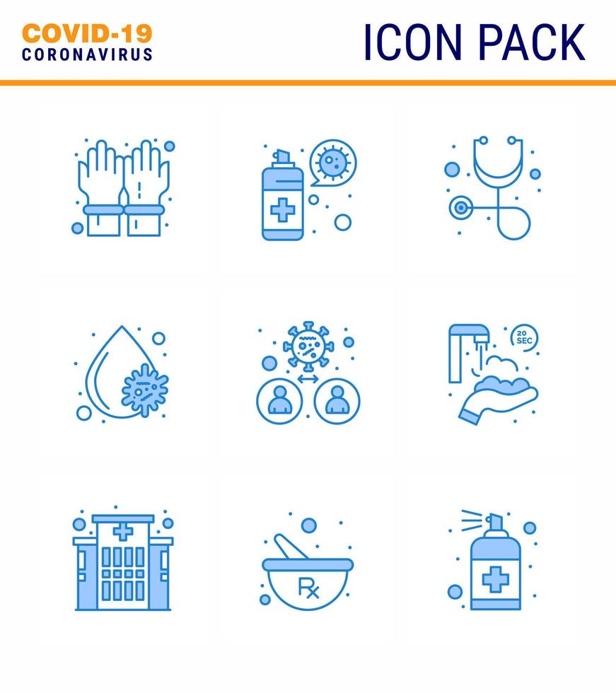 9 paquete de iconos azul coronavirus covid19 como personas bacterias diagnóstico plaquetas virus de la sangre coronavirus viral 2019nov enfermedad vector elementos de diseño