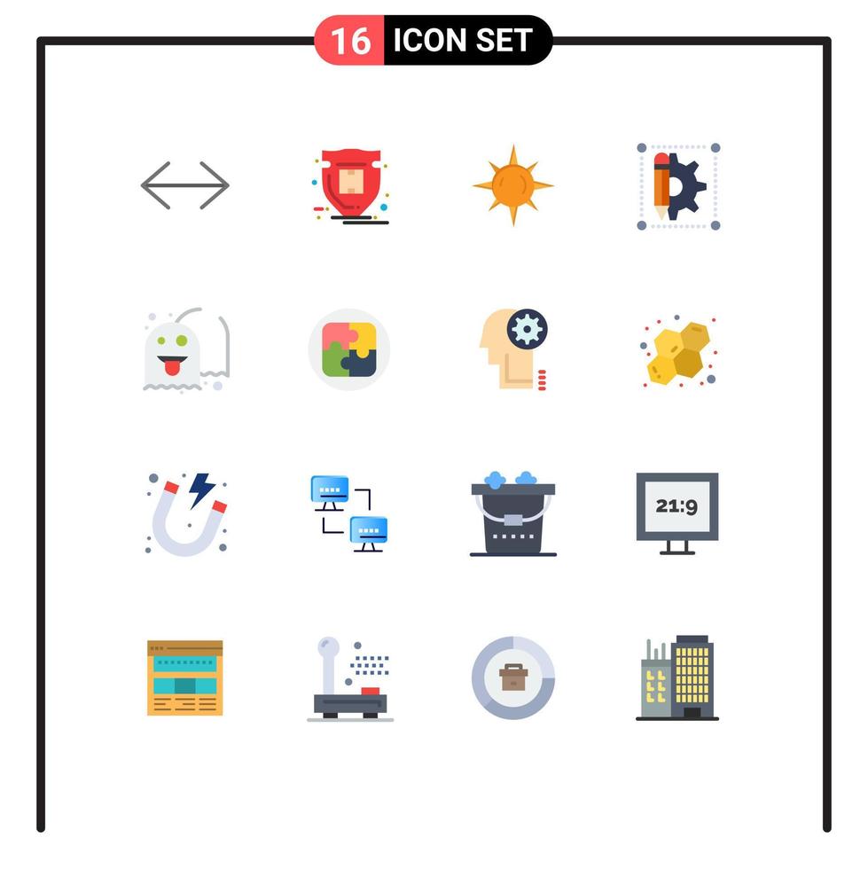 Universal Icon Symbols Group of 16 Modern Flat Colors of play ghost sun pen design Editable Pack of Creative Vector Design Elements