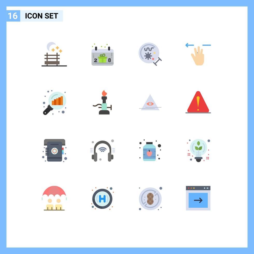 16 Thematic Vector Flat Colors and Editable Symbols of search stats graph analysis magnifier data analyzing mobile Editable Pack of Creative Vector Design Elements