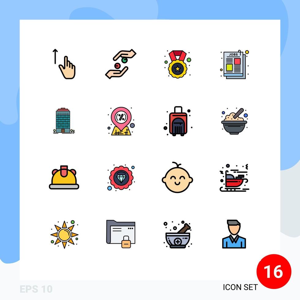 Pictogram Set of 16 Simple Flat Color Filled Lines of job ad article help ad star Editable Creative Vector Design Elements