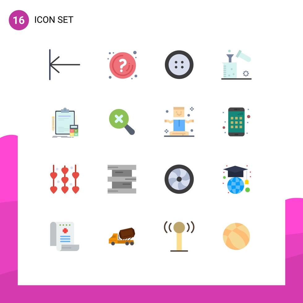Pack of 16 Modern Flat Colors Signs and Symbols for Web Print Media such as calculator accounting button test chemistry Editable Pack of Creative Vector Design Elements