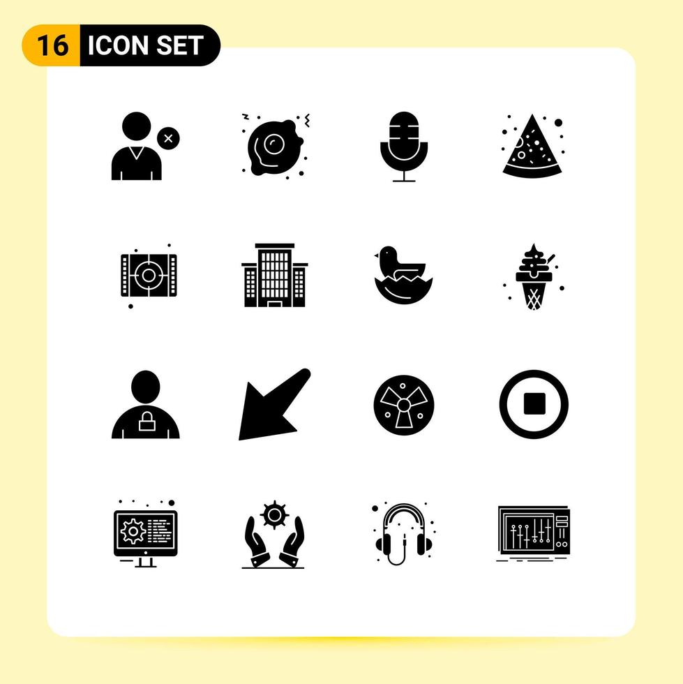 Solid Glyph Pack of 16 Universal Symbols of paint art microphone movie food Editable Vector Design Elements