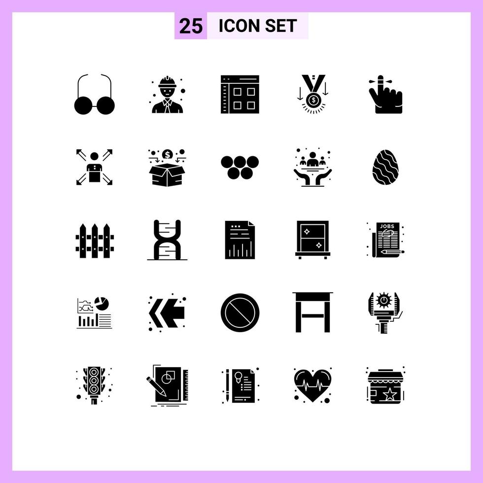 Pictogram Set of 25 Simple Solid Glyphs of keep trophy interface winner medal Editable Vector Design Elements