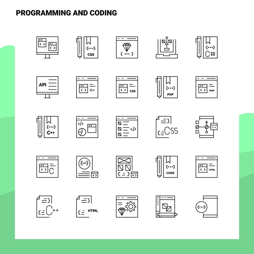 Set of Programming And Coding Line Icon set 25 Icons Vector Minimalism Style Design Black Icons Set Linear pictogram pack