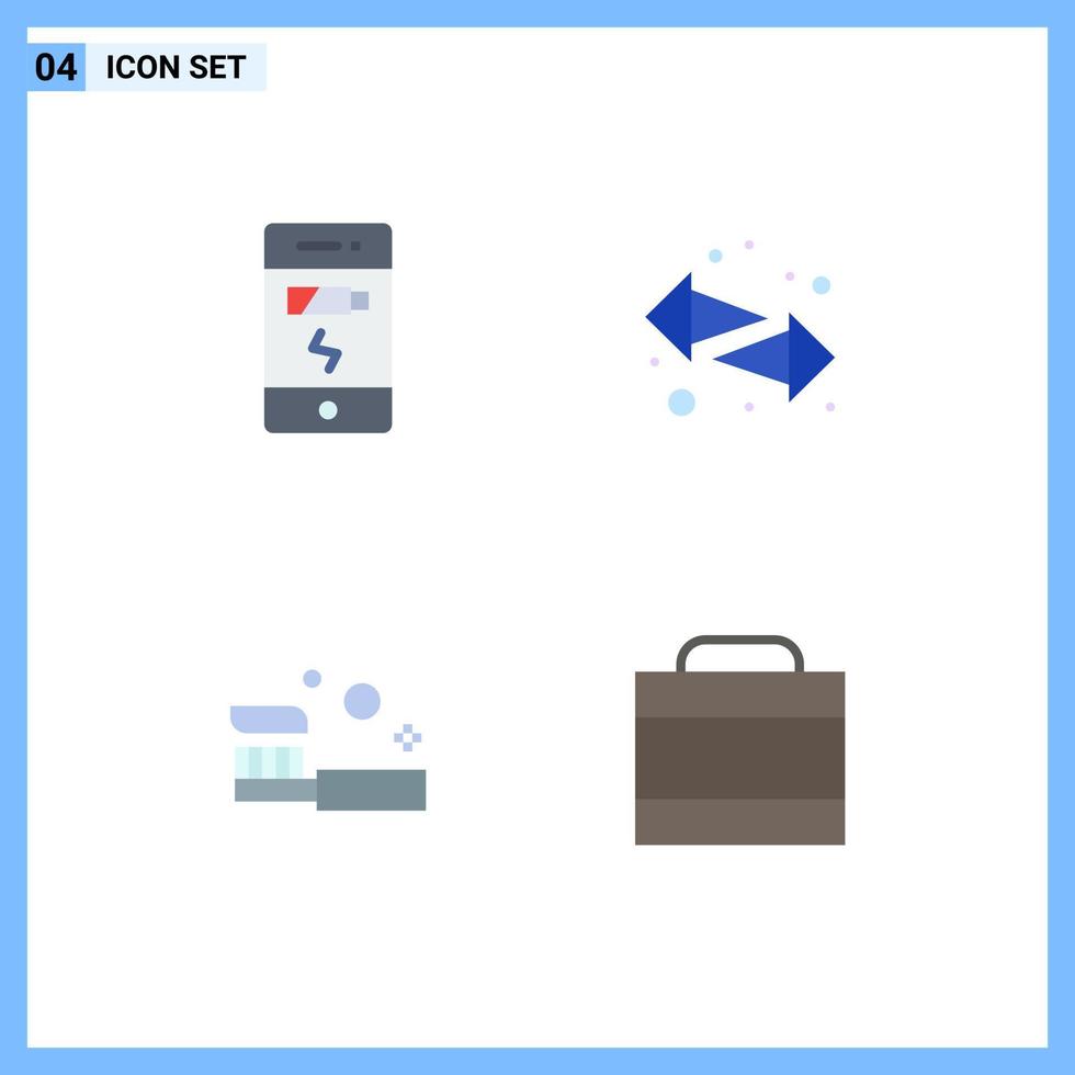 4 Thematic Vector Flat Icons and Editable Symbols of battery bathroom status left shower Editable Vector Design Elements
