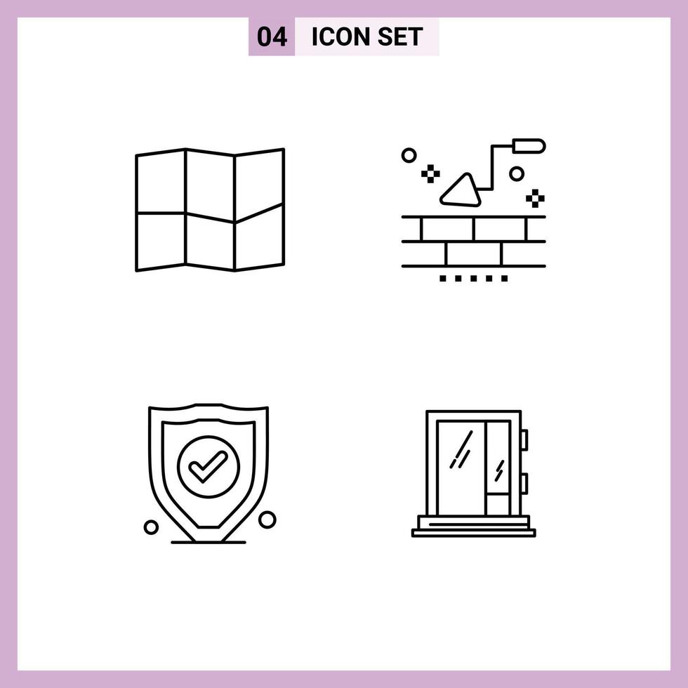 Stock Vector Icon Pack of 4 Line Signs and Symbols for location door building insurance building Editable Vector Design Elements