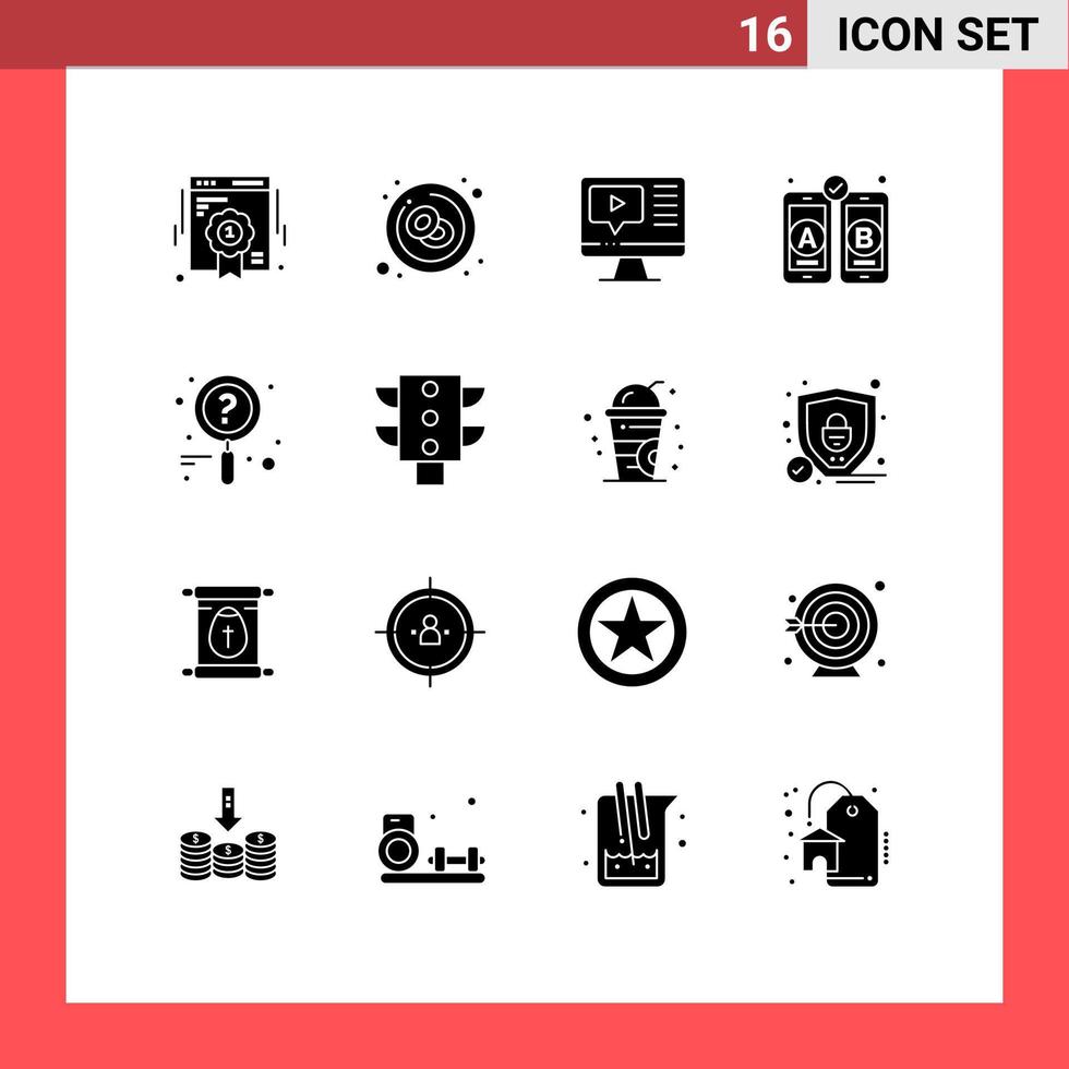 16 Universal Solid Glyph Signs Symbols of research mobile red web design education Editable Vector Design Elements