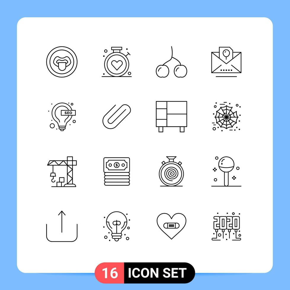 Group of 16 Modern Outlines Set for lamp bulb berry party holiday Editable Vector Design Elements