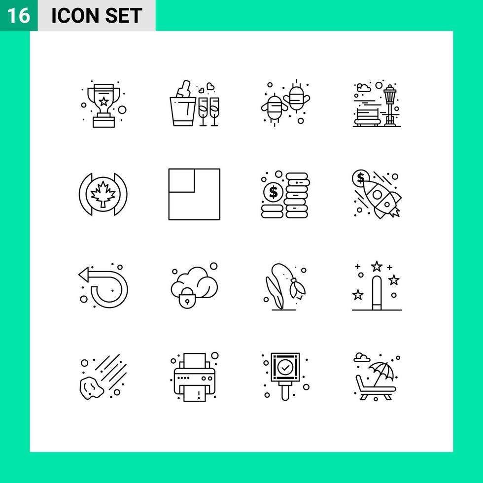 Editable Vector Line Pack of 16 Simple Outlines of flag park agriculture city fly Editable Vector Design Elements