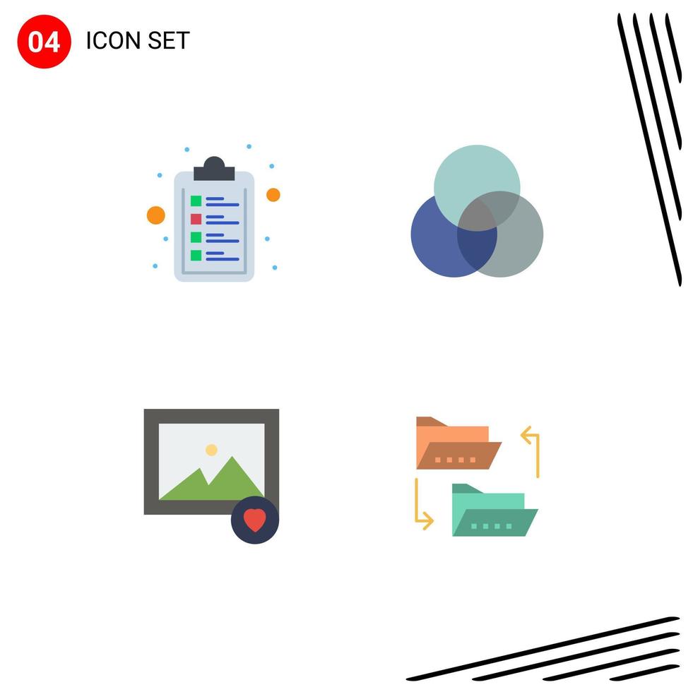 Stock Vector Icon Pack of 4 Line Signs and Symbols for check list folder circles favorite file Editable Vector Design Elements