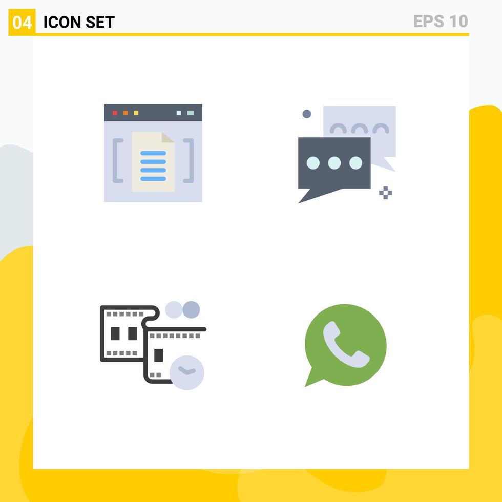 4 Flat Icon concept for Websites Mobile and Apps archive talk file chat film stip Editable Vector Design Elements