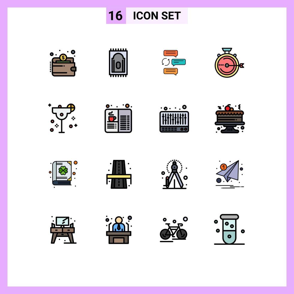 grupo de símbolos de icono universal de 16 líneas llenas de colores planos modernos de optimización de cronómetro gestión de chat robot elementos de diseño de vectores creativos editables