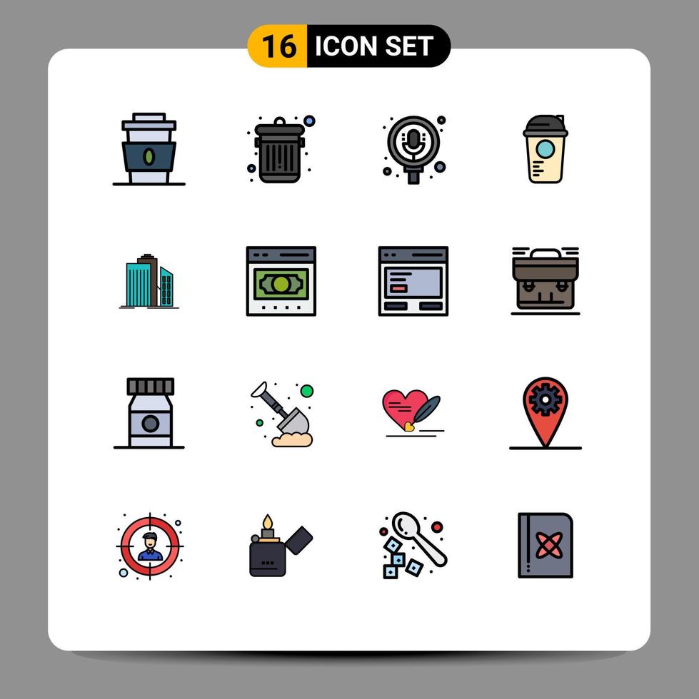 paquete de iconos de vector de stock de 16 signos y símbolos de línea para rascacielos búsqueda de deportes botella de recreación elementos de diseño de vector creativo editable