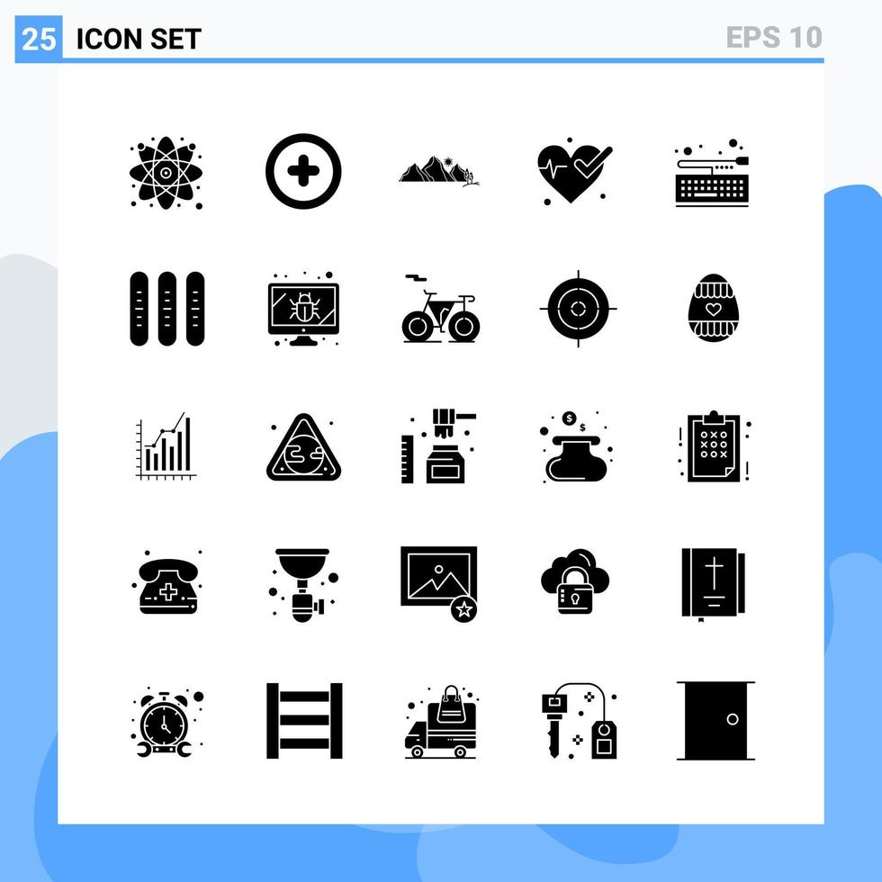 Modern 25 solid style icons Glyph Symbols for general use Creative Solid Icon Sign Isolated on White Background 25 Icons Pack Creative Black Icon vector background