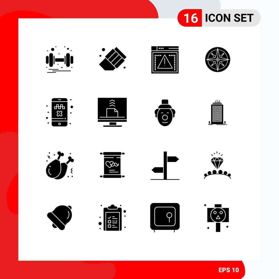 16 Universal Solid Glyph Signs Symbols of cancel ride position computing navigator location Editable Vector Design Elements