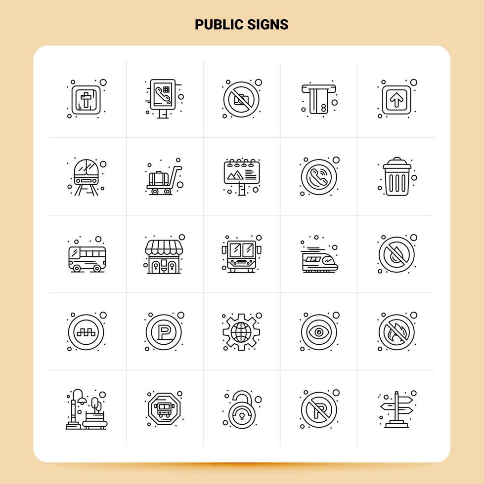 OutLine 25 Public Signs Icon set Vector Line Style Design Black Icons Set Linear pictogram pack Web and Mobile Business ideas design Vector Illustration