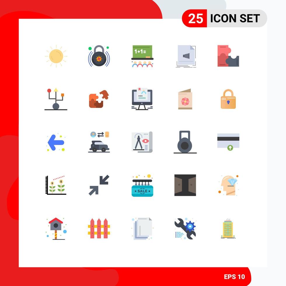 Pack of 25 creative Flat Colors of sound format smart lock file school Editable Vector Design Elements