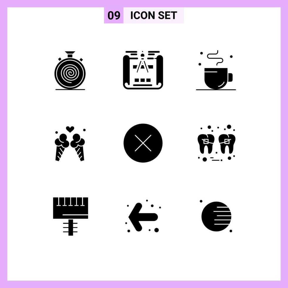 Mobile Interface Solid Glyph Set of 9 Pictograms of delete sweet break travel ice cream Editable Vector Design Elements