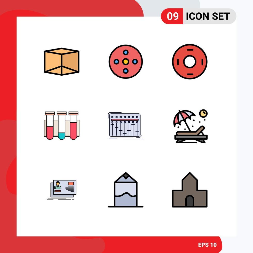 Pack of 9 creative Filledline Flat Colors of mixer console symbolism blood science Editable Vector Design Elements