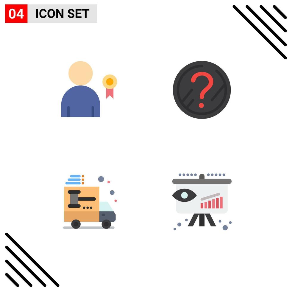 Pack of 4 creative Flat Icons of achievement auction ribbon problem car Editable Vector Design Elements