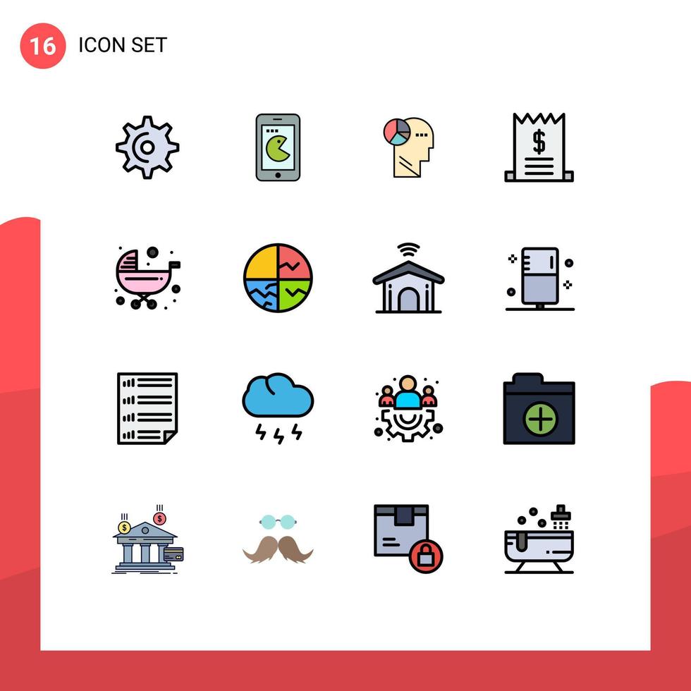 16 Flat Color Filled Line concept for Websites Mobile and Apps kids sale graph ecommerce bills Editable Creative Vector Design Elements