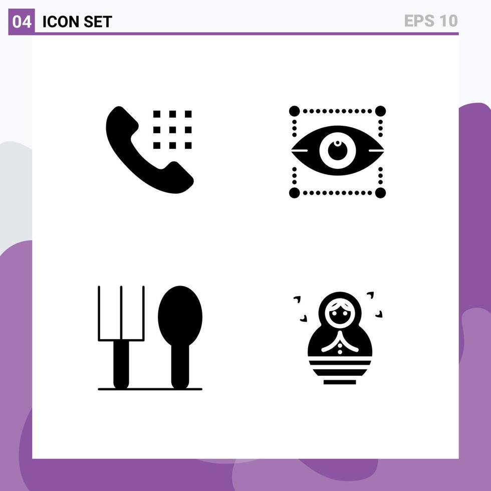 Set of 4 Commercial Solid Glyphs pack for call fork keys designing baby Editable Vector Design Elements