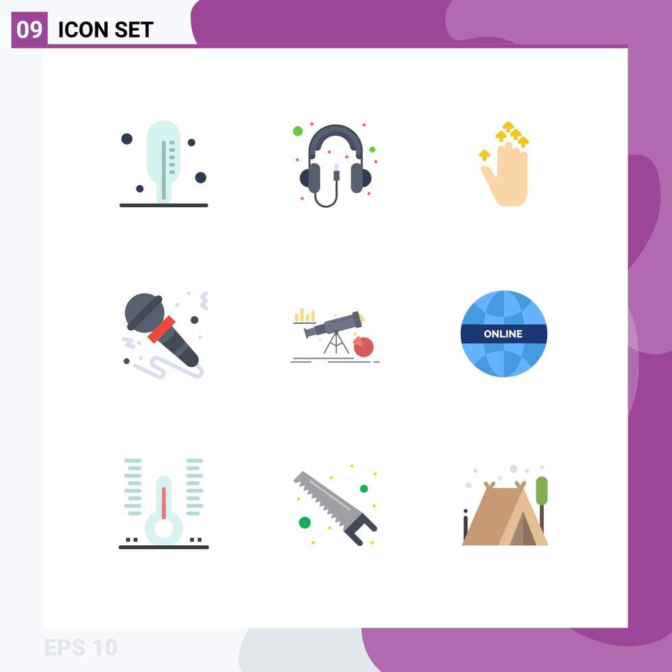9 Thematic Vector Flat Colors and Editable Symbols of market finance up analytics music Editable Vector Design Elements