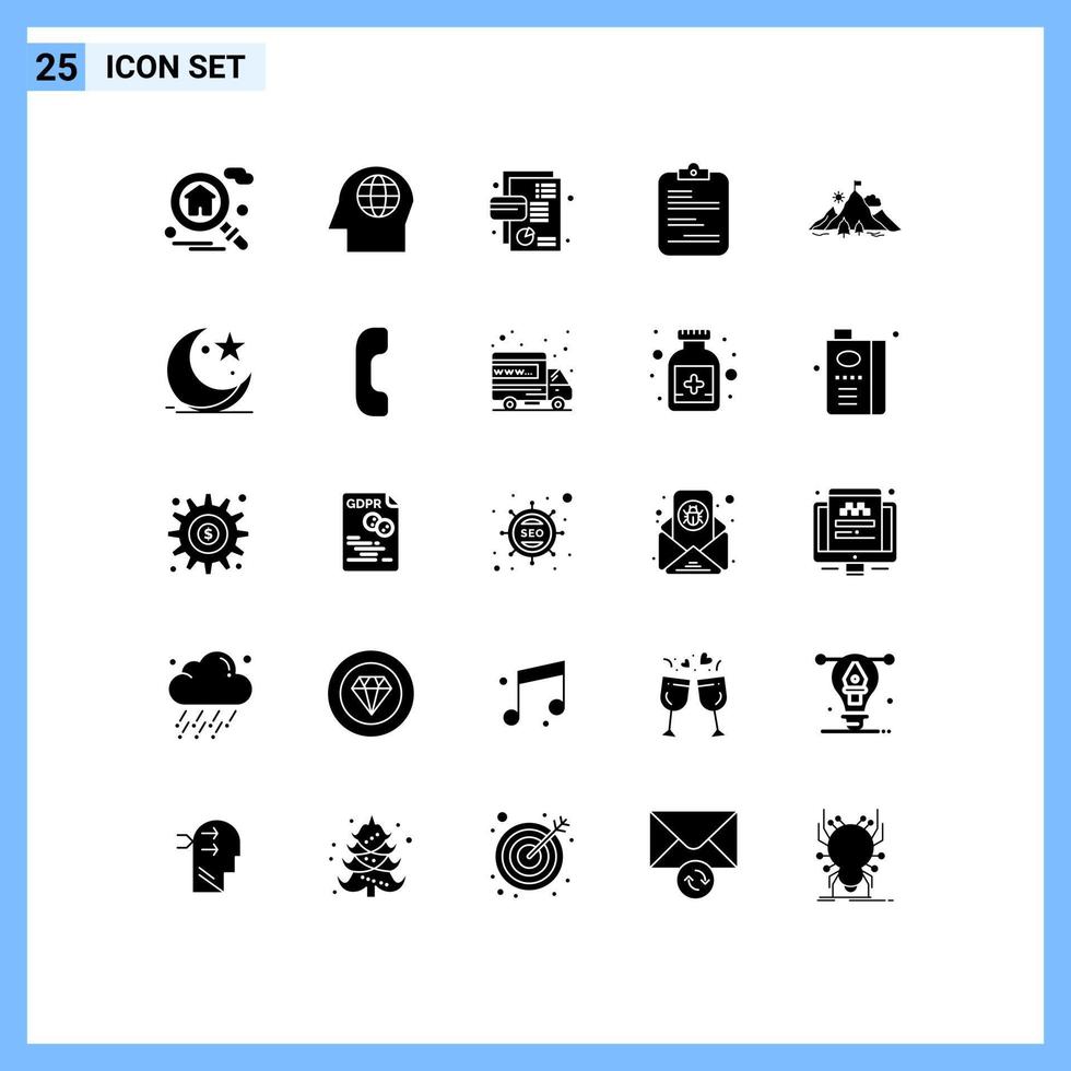 25 Solid Glyph concept for Websites Mobile and Apps flag document credit checklist medical Editable Vector Design Elements