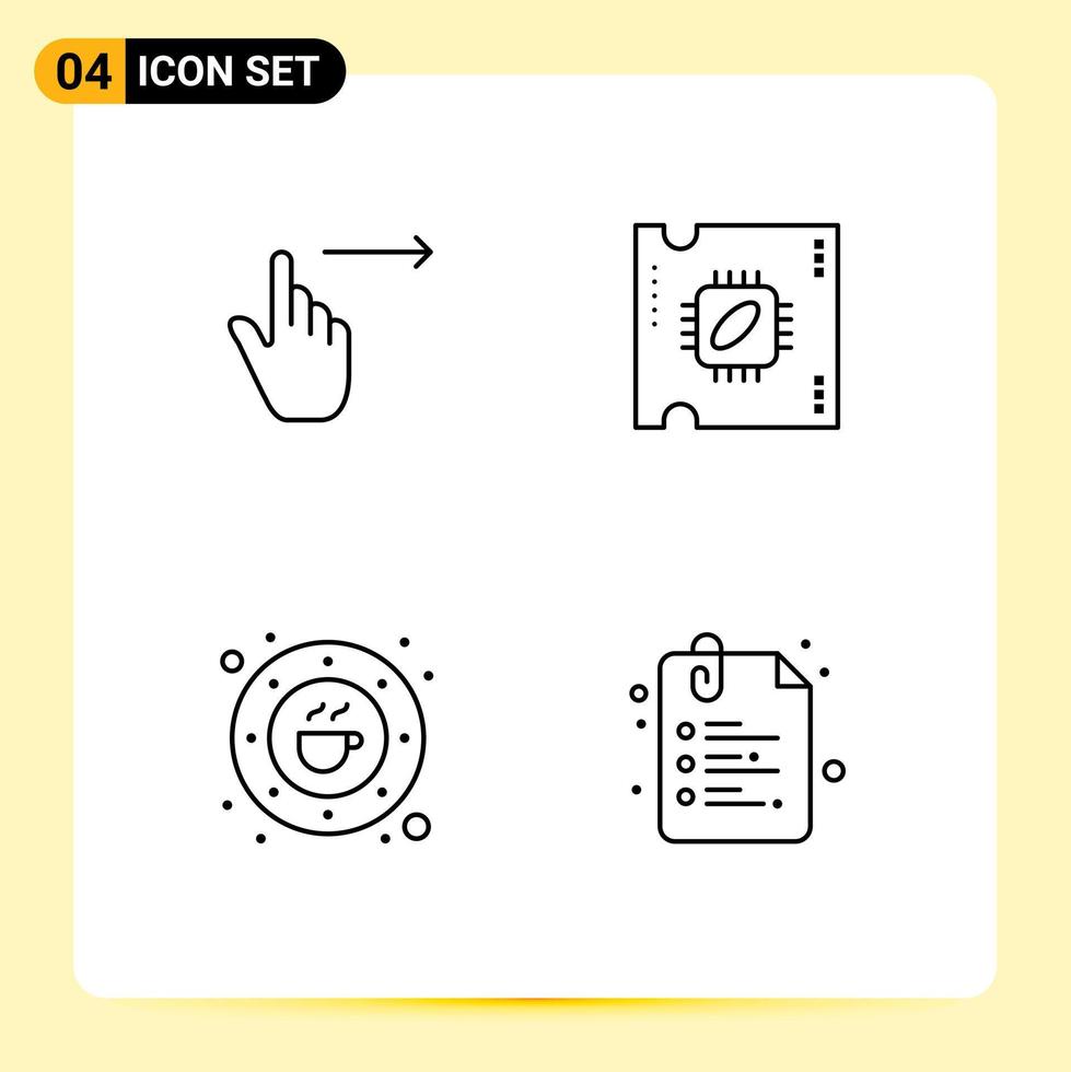 Editable Vector Line Pack of 4 Simple Filledline Flat Colors of finger bean slide microchip coffee Editable Vector Design Elements