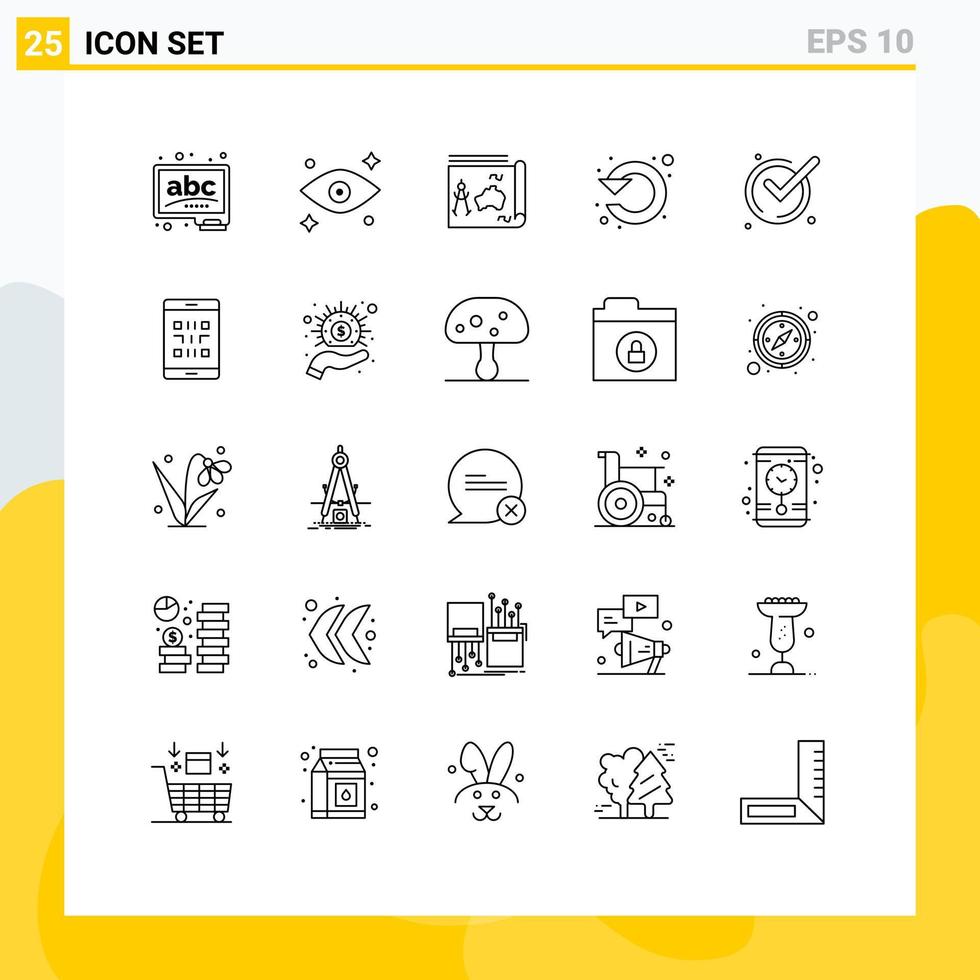 conjunto de 25 líneas vectoriales en la cuadrícula para aceptar elementos de diseño vectorial editables del círculo izquierdo de viaje giratorio vector