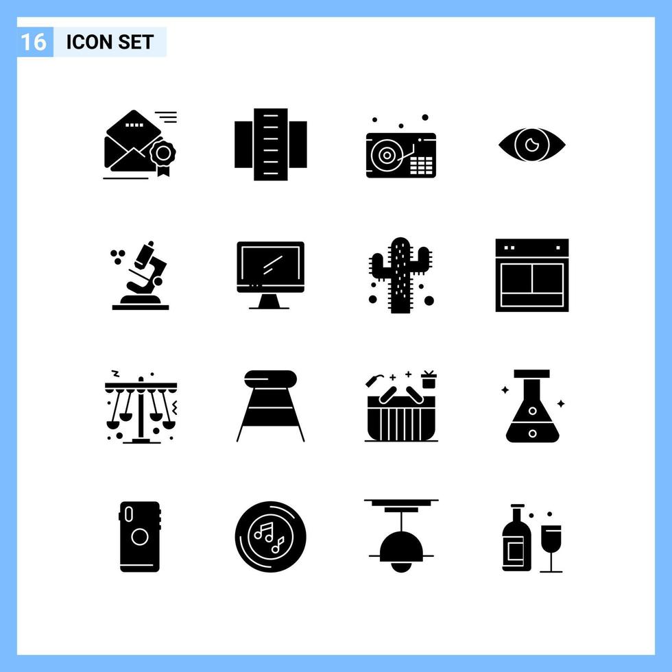 16 iconos estilo sólido símbolos de glifo creativo signo de icono sólido negro aislado sobre fondo blanco fondo de vector de icono negro creativo