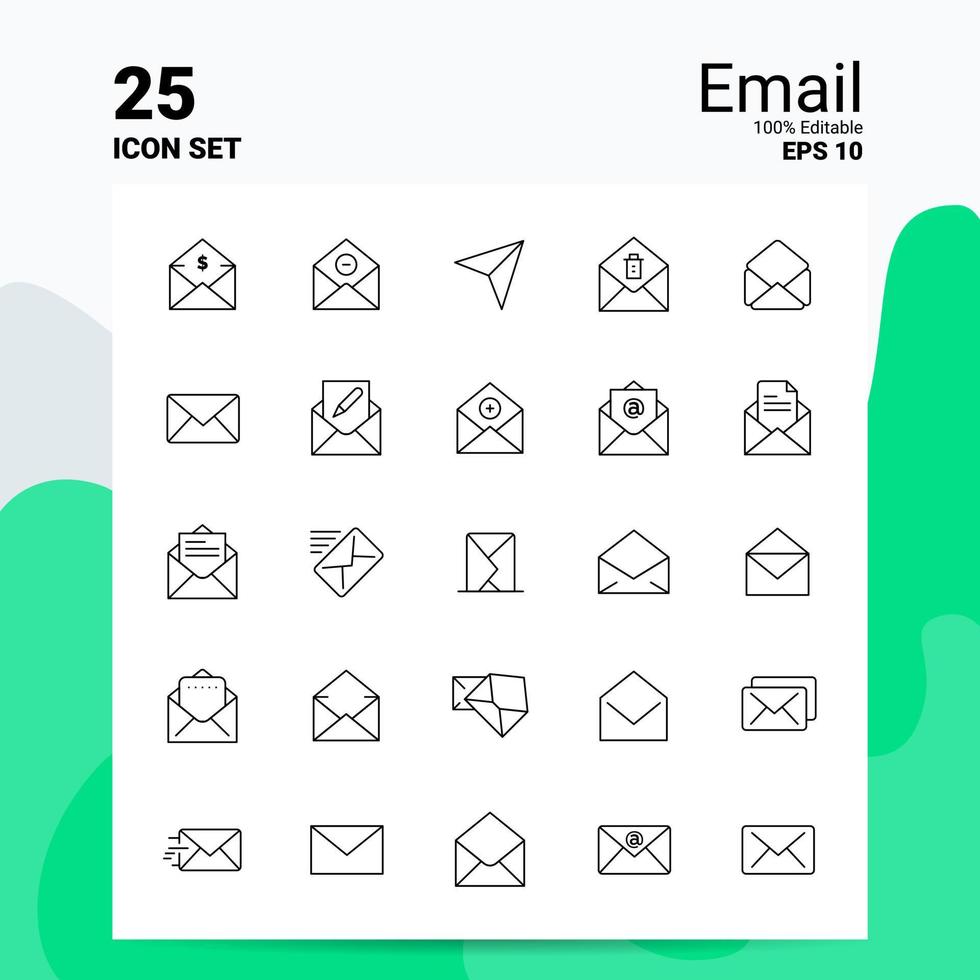 25 conjunto de iconos de correo electrónico 100 archivos eps 10 editables concepto de logotipo de empresa ideas diseño de icono de línea vector