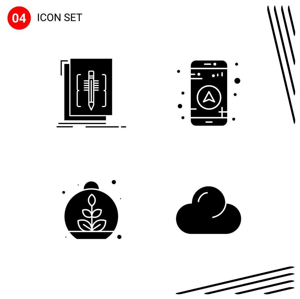 Collection of 4 Vector Icons in solid style Pixle Perfect Glyph Symbols for Web and Mobile Solid Icon Signs on White Background 4 Icons Creative Black Icon vector background