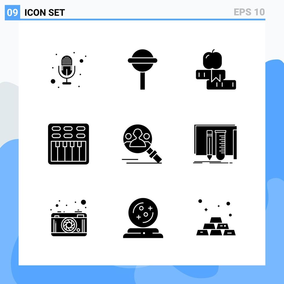 Modern 9 solid style icons Glyph Symbols for general use Creative Solid Icon Sign Isolated on White Background 9 Icons Pack Creative Black Icon vector background