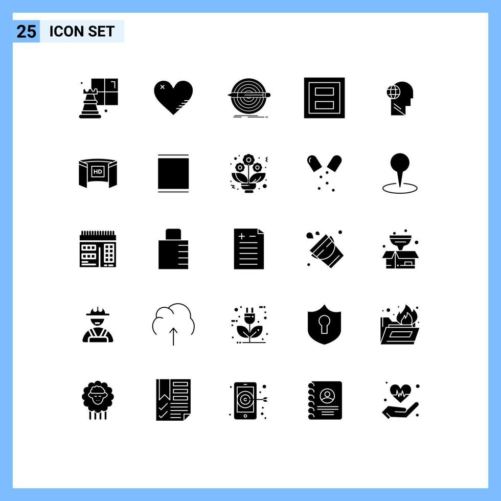Pictogram Set of 25 Simple Solid Glyphs of two layout design frame target Editable Vector Design Elements