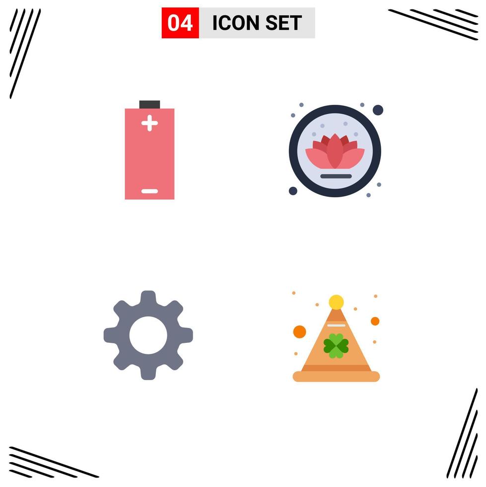 Modern Set of 4 Flat Icons and symbols such as battery gear energy plant day Editable Vector Design Elements
