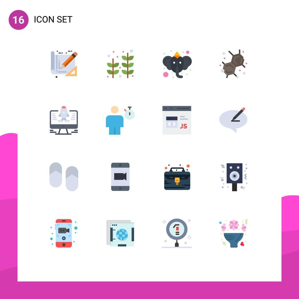 Group of 16 Flat Colors Signs and Symbols for startup computer beliefs lab chemistry Editable Pack of Creative Vector Design Elements