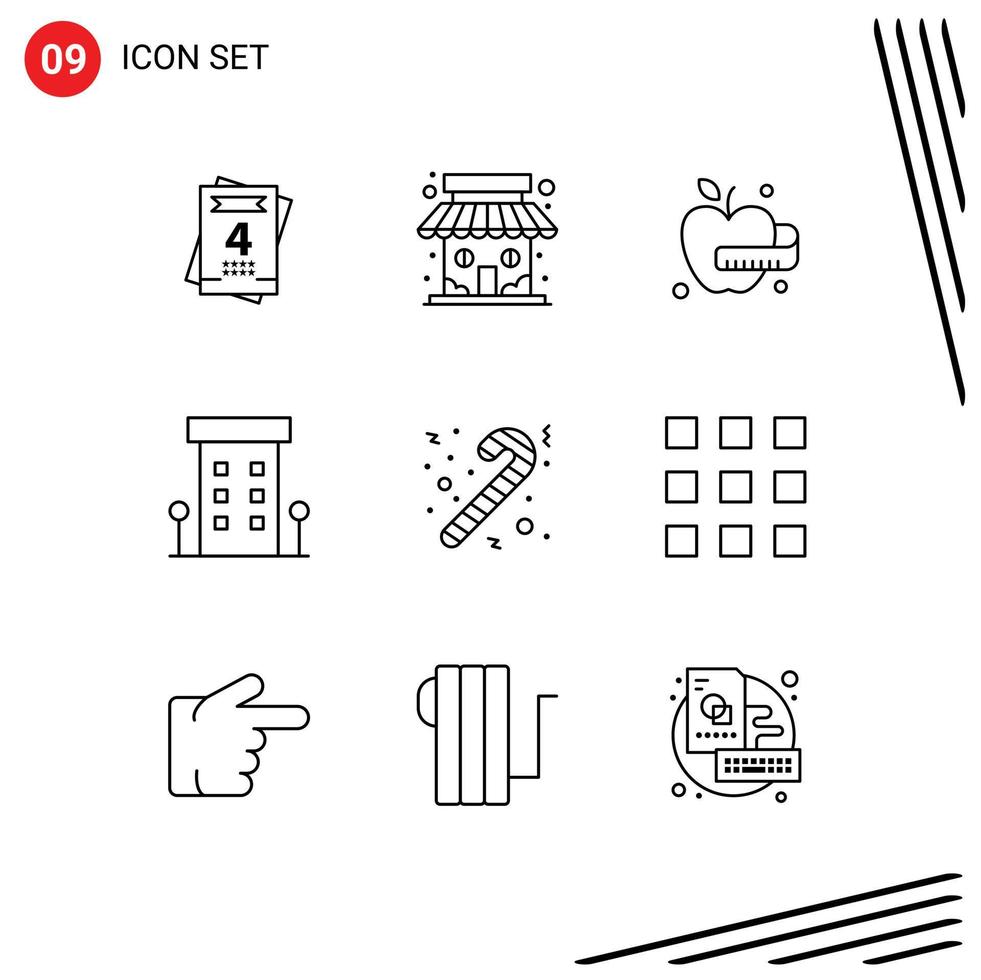 Stock Vector Icon Pack of 9 Line Signs and Symbols for grid cane food candy shops Editable Vector Design Elements