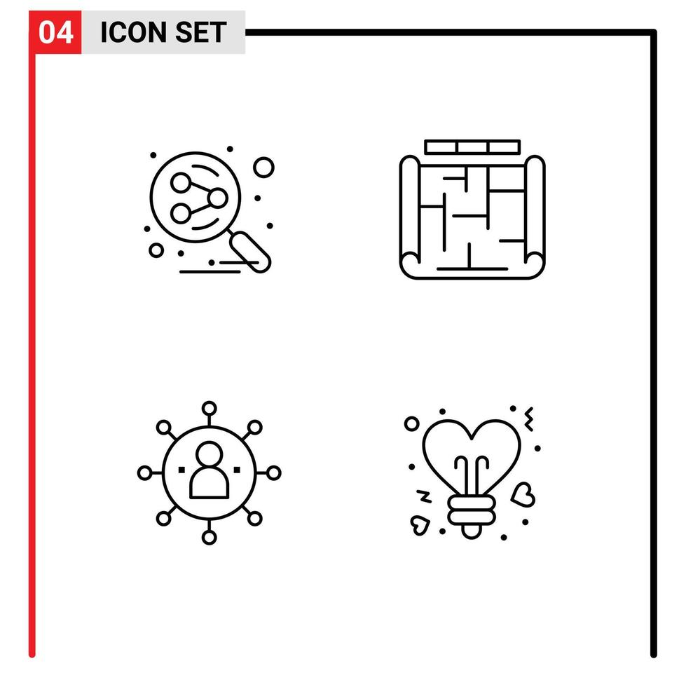 4 Line concept for Websites Mobile and Apps network group search engine building person Editable Vector Design Elements