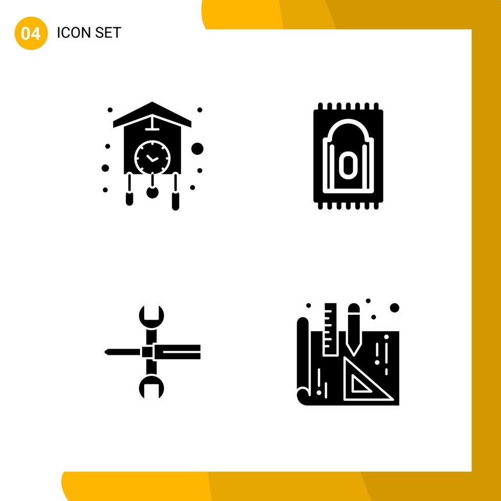 4 Icon Set Solid Style Icon Pack Glyph Symbols isolated on White Backgound for Responsive Website Designing Creative Black Icon vector background