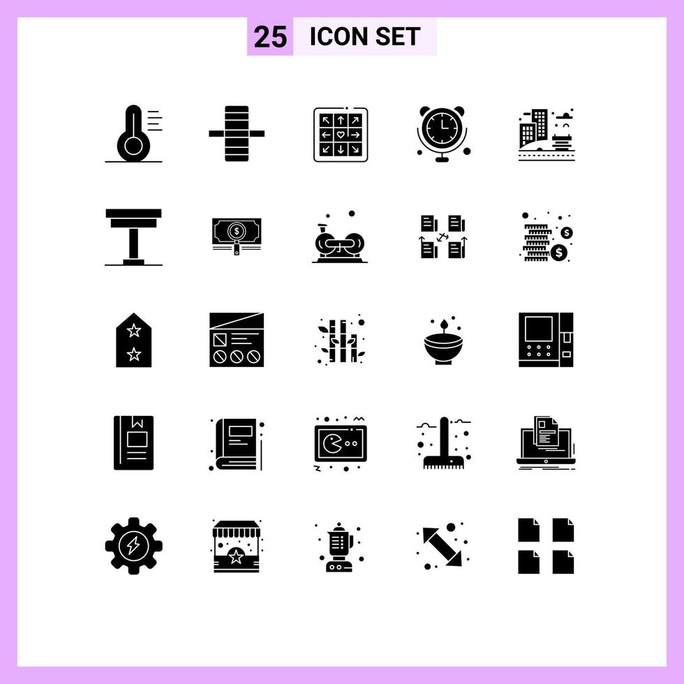 25 User Interface Solid Glyph Pack of modern Signs and Symbols of chair building play life internet of things Editable Vector Design Elements