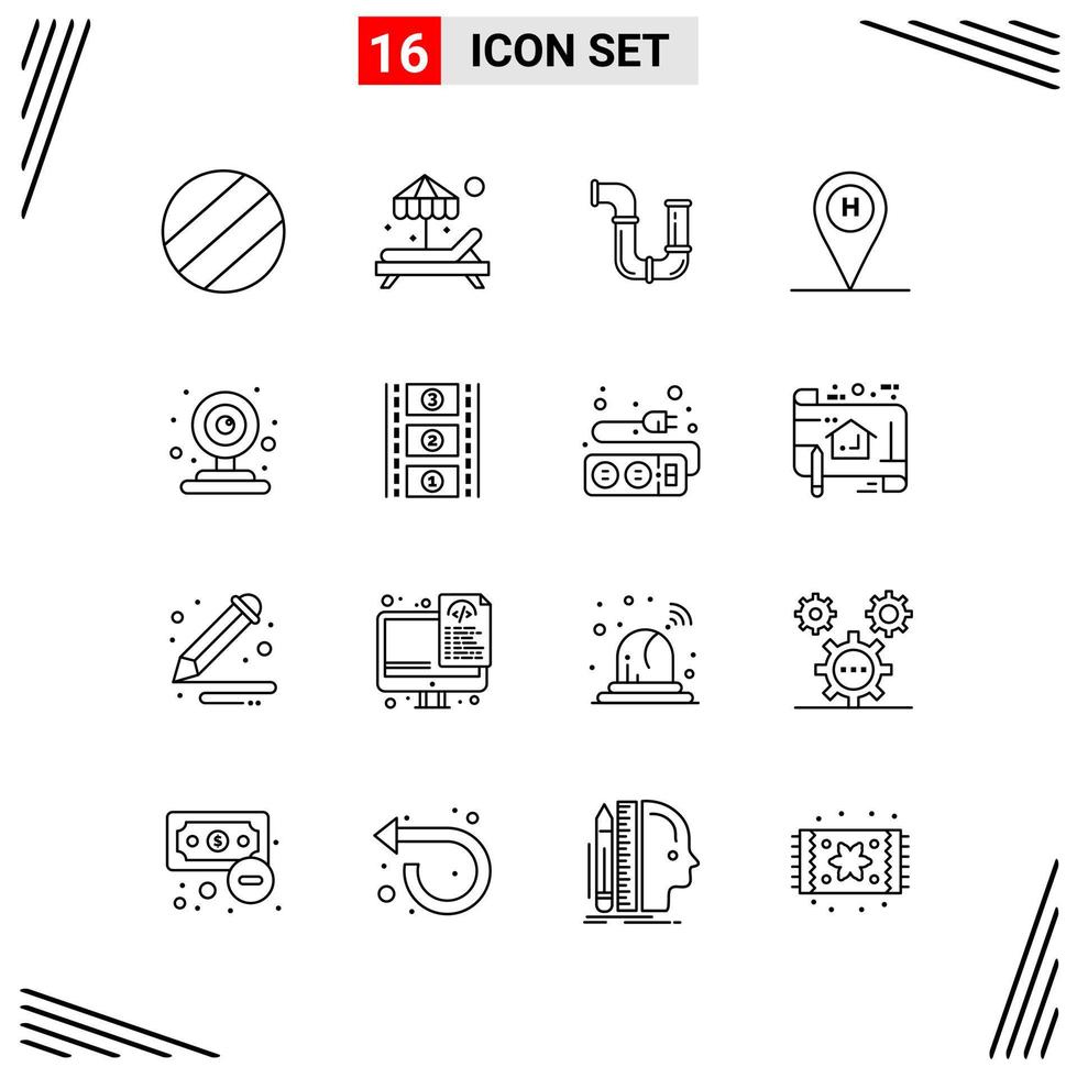 16 Icons Line Style Grid Based Creative Outline Symbols for Website Design Simple Line Icon Signs Isolated on White Background 16 Icon Set Creative Black Icon vector background