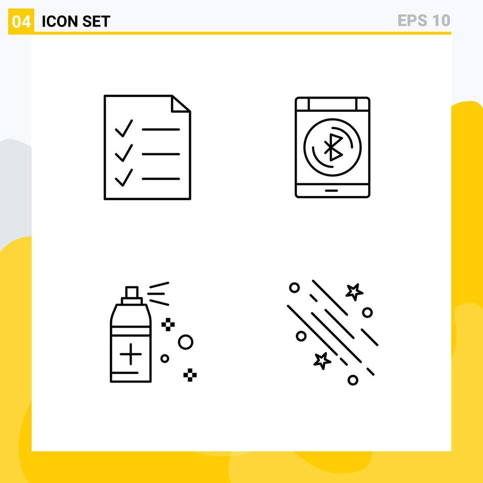 Set of 4 Modern UI Icons Symbols Signs for document spray bluetooth smartphone shooting star Editable Vector Design Elements