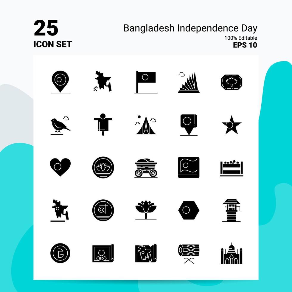 25 Bangladesh Independence Day Icon Set 100 Editable EPS 10 Files Business Logo Concept Ideas Solid Glyph icon design vector