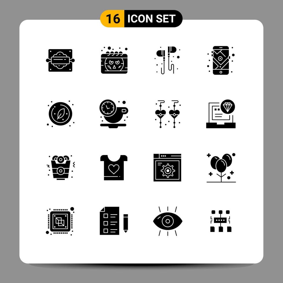 Pack of 16 Modern Solid Glyphs Signs and Symbols for Web Print Media such as biology navigation free mobile smartphone Editable Vector Design Elements