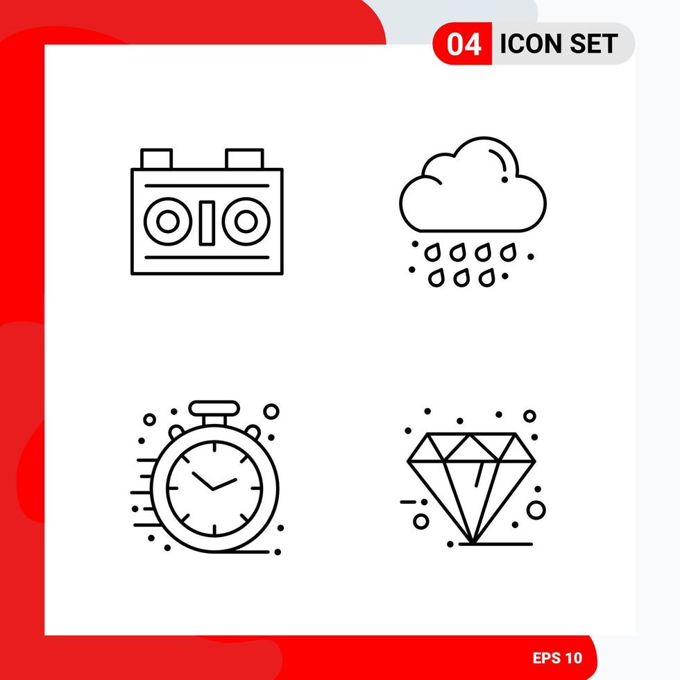 Creative Set of 4 Universal Outline Icons isolated on White Background Creative Black Icon vector background